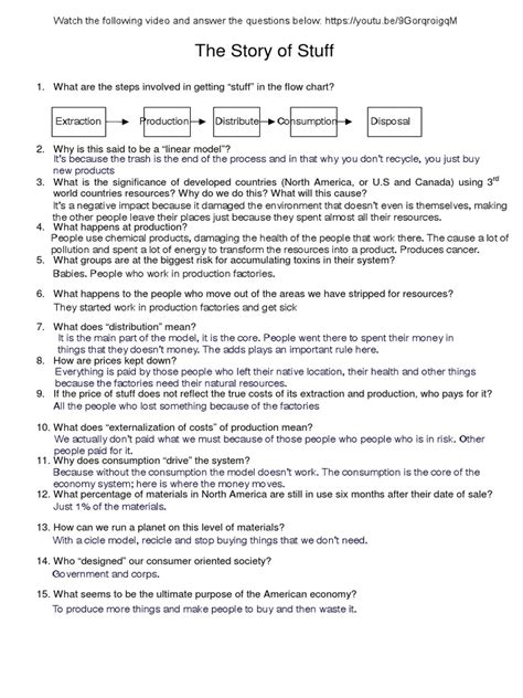 the story of stuff worksheet quizlet